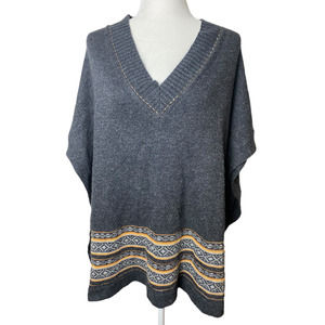 Collection Costa Blanca V Neck Button Poncho Cape Tunic Square Sleeve Medium